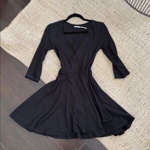 Urban Outfitters Black Wrap-Style Long Sleeve Skater Dress